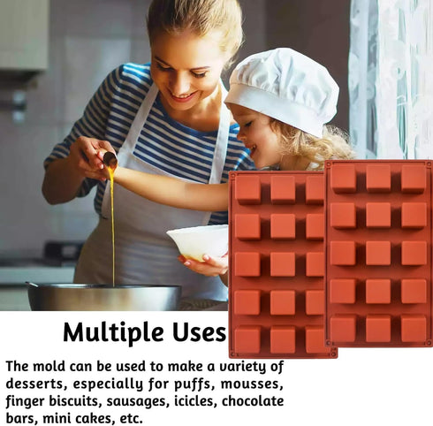 Square Silicone Mold, Cube Mousse Cake French Dessert Baking Molds, 2 Pack 15 Cavity Lollipop Silicone Molds for Soap, Candy Chocolate Cubes, Ice ...