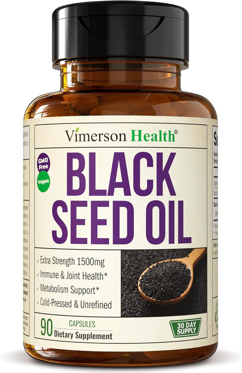 Black Seed Oil Capsules | Cold Pressed Blackseed Oil. Provides Vitamin E & Omega 3 6 9. High Potency (1500mg) for Joints, Immune Support, Antioxid...