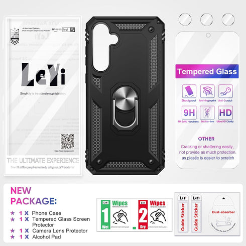 LeYi for Samsung Galaxy A35-5G Phone Case: with Glass Screen Protector and Camera Lens Protector, Military-Grade Heavy Duty Android Cell Case Cove...