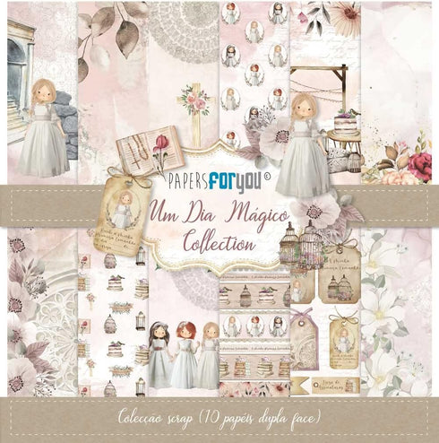 Papers For You - Scrapbooking Paper Kit in Portuguese | Collection "A Magical Day Blond Haired Girl" | Includes 10 Double Sided Papers with Differ...