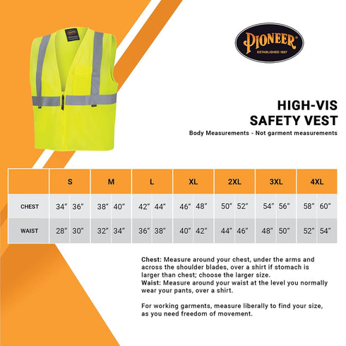 Pioneer High Visibility Tricot Mesh Zip-Up Safety Vest, Reflective Tape, Yellow/Green, Unisex, 4XL, V1060360U-4XL...
