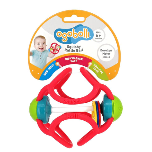 OgoBolli Teether Ring Tactile Sensory Ball and Baby Rattle Toy for Babies & Toddlers - Stretchy, Squishy, Soft, Non-Toxic Silicone - Boys and Girl...