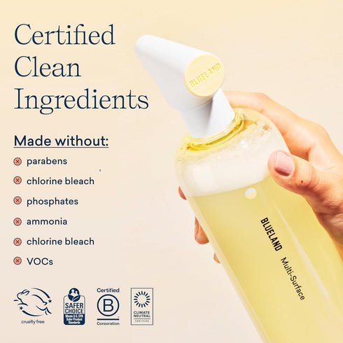 BLUELAND Multi-surface All Purpose Cleaner | Spray Bottle with 4 Refill Tablets | Eco Friendly Products & Cleaning Supplies - Fresh Lemon Scent | ...
