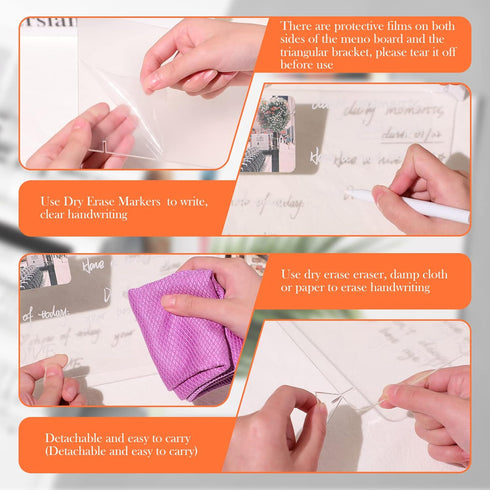 3 Pack Acrylic Dry Erase Board and Marker Glass Alternative Clear Memo Tablet Desktop Display Frameless Small Writing Whiteboard with Stand for Sc...