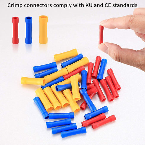 150 Pcs Electrical Butt Connectors Kit, Butt Splice Crimp Wire Connectors, Assorted Insulated Electrical Straight Wire Terminal Connectors, Automo...