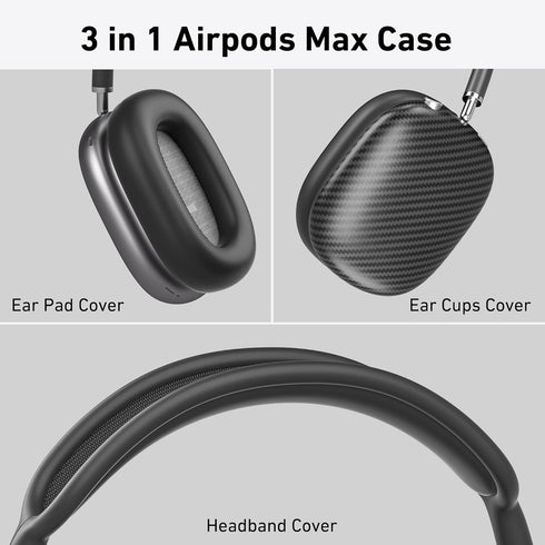 Case Cover for AirPods Max Headphones,AHBTEYM Carbon Fiber Texture TPU Ear Cups Cover/Ear Pads Case Cover/Headband Cover for Apple AirPod Max,Acce...