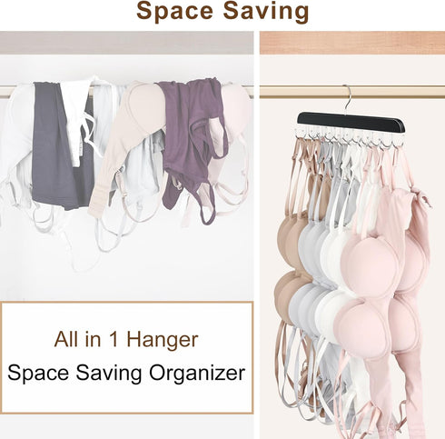 Bra Hanger for Closet, Tank Top Hanger 20 Hooks Capacity Foldable Wood Space Saving Hanger Closet Organizers and Storage for Dorm & Apartment for ...