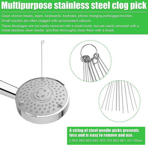 10pcs Shower Head Cleaning Brush, Gap Hole Anti-Clogging Cleaning Brush with 10 Stainless Steel Pin Picks Small Hole Cleaner Tool for Showerhead C...
