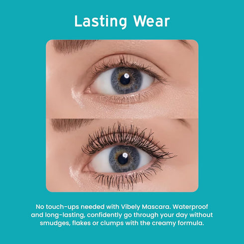 Vibely Mascara (Official) Lash Cosmetics - Dual Brushes for Longer, Thicker, Natural Looking Eyelashes - Waterproof and Long-Lasting by Invisilift...
