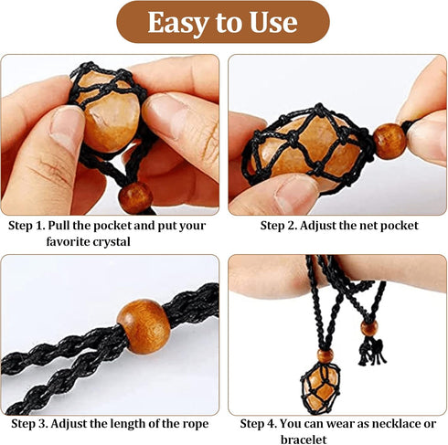 ZYNERY 9 Pcs Crystal Necklace Holder, Adjustable Crystal Holder in S M L, Woven Cage Crystal Holder Necklaces for Jewelry Making DIY Crafts Access...