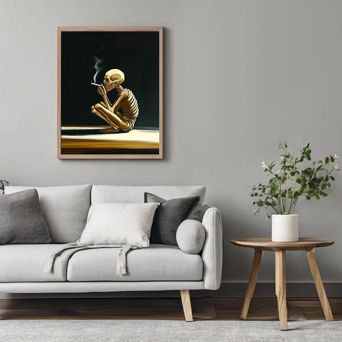 Posterizer 1 pcs-skeleton smoking on the porch-holloween decor 3-Gothic Art- Gift for Men Women Entrepreneur Teens -Living Room Bedroom Decor- unf...