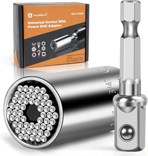 MulWark Super Universal Socket Tools Gifts for Men - (7-19 MM) Socket Set with Power Drill Adapter Gadgets for Men Women Birthday Gift for Dad Hus...