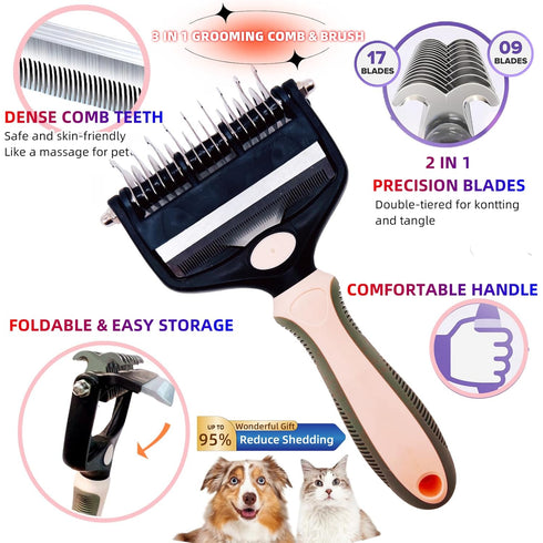 Dog Shedding Brush Comb Cat Brush Rabbit Brush for Long Short Haired,Dog Undercoat Rake Cat Comb Pet Dematting Deshedding Brush Bonus Pet Nail Cli...