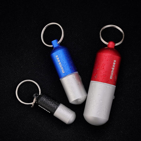 munkees Portable Pill Case Small Waterproof Capsules EDC Keychain, Travel Pill Bottle for Camping, Hiking, Backpacking, Compact Valuables Containe...