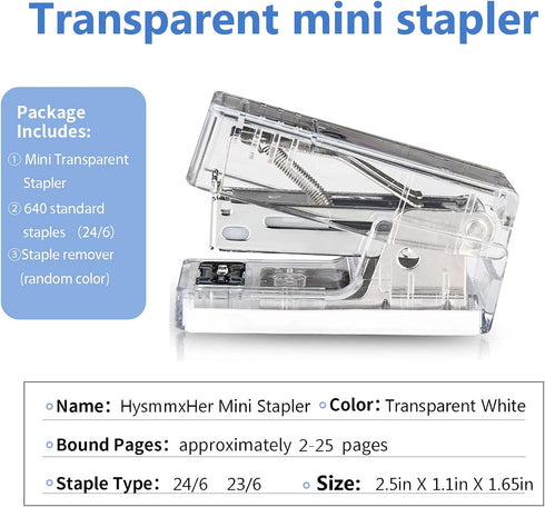Mini Stapler with Staples, Small Transparent Stapler,25 Sheet Capacity,Includes 640 Staples and Staple Remover, Easy to Carry and Store?Small Stap...