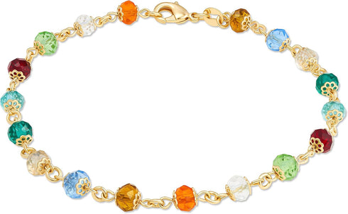 Barzel 18K Gold Plated Brass Crystal Beaded Rainbow Ankle Bracelet Anklet, 10 Inches (Made In Brazil)...