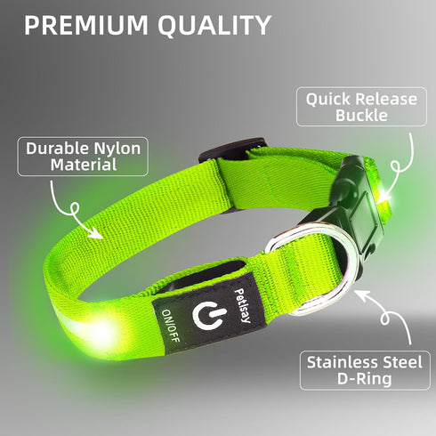PetIsay Light up Dog Collar - High Visibility & Durable Nylon Material - USB C Rechargeable & Waterproof LED Dog Collar for Night Walking,Lighted ...