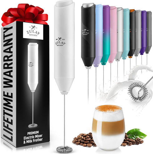 Zulay Kitchen Powerful Milk Frother Wand - Mini Milk Frother Handheld Stainless Steel - Battery Operated Drink Mixer for Coffee, Lattes, Cappuccin...