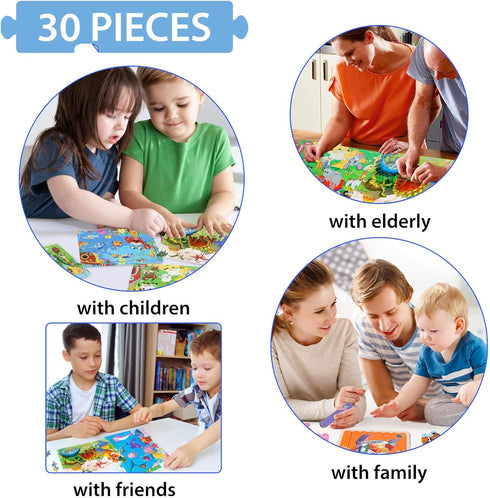Wooden Jigsaw Puzzles for Kids Ages 3-5 Year Old, 6 Pack 30 Pieces Kids Puzzles Colorful Preschool Educational Learning Toys Present Set for Toddl...