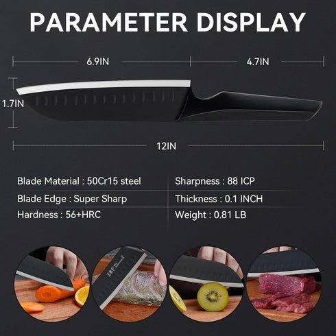 7" Chef Knife Ultra Thin, High Carbon Stainless Steel Sharp Santoku Knife for Kitchen All-Around Food, Professional for Family & Restaurant...