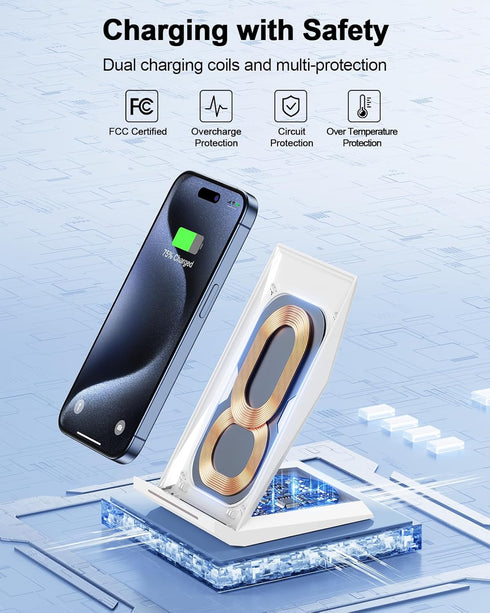 NANAMI Fast Wireless Charger - Qi Certified Charging Stand 7.5W Compatible iPhone 15/14/13/12/SE 2020/11/XS Max,10W for Samsung Galaxy S24/S23/S22...