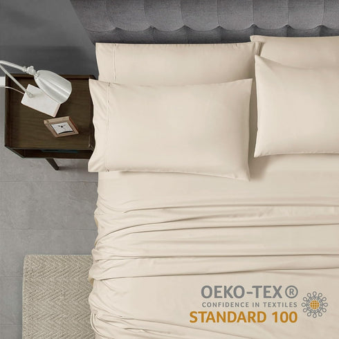 Home Collection Micro Caress Luxurious Sheet Set, 90GSM 4 -Piece Cal King Size with 2 Additional Pillowcase, Cream Color...