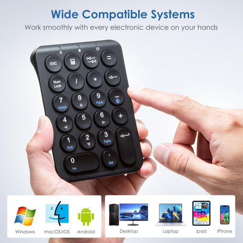 SANWA Bluetooth Numeric Keypad, Rechargeable Wireless Ten Key Number Pad, 22-Key Portable & Slim Financial Accounting Numpad for Laptop Computer, ...