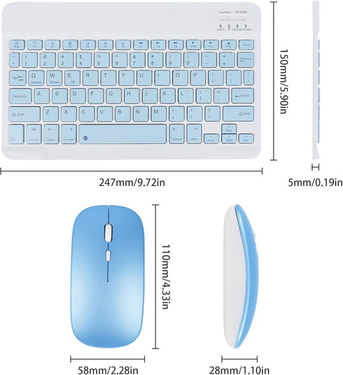 Wireless Bluetooth Keyboard and Mouse Mice Set Dual Rechargeable (Blue)...