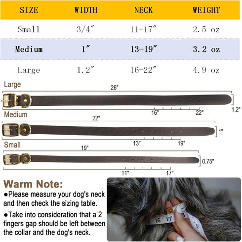 Leather Dog Collar Heavy Duty Hardware Dog Collars Full Grain Ultra Soft and Comfort Genuine Cowhide Metal Buckle Thick Belt Collar for Small Medi...