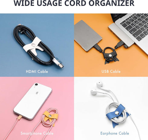 SenseAGE 5 Pack Cord Organizer, Bow Cord Keeper, Cable Organizer USB Holder, Leather Cable Management, Cable Straps, Earphone Winder, Storage Stra...