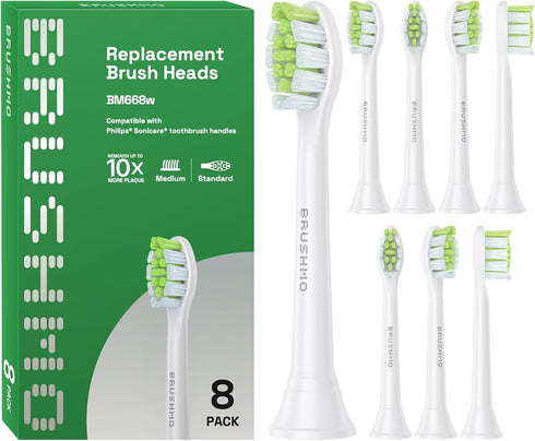 Brushmo Whitening Replacement Toothbrush Heads, Compatible with Philips Sonicare Click-on Electric Toothbrush Handles, 8 Standard Heads, Medium Fi...