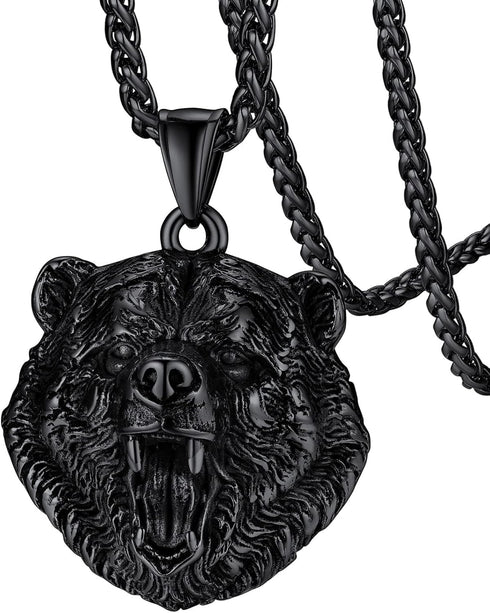 FaithHeart Bear Paw Pendant Necklace Stainless Steel Nordic Scandinavian Necklace Authentic Viking Jewelry Personalized Custom...