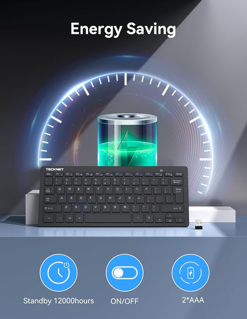 TECKNET 2.4G Wireless Keyboard, Small Wireless Keyboard with Media Hotkeys, Ultra Slim Compact Wireless Keyboard, 12-Month Battery Life, Compatibl...