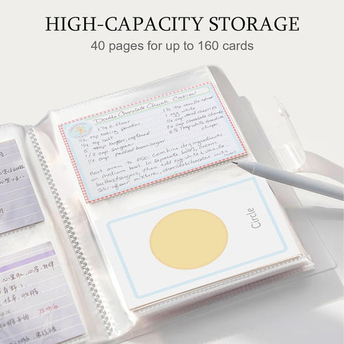 3x5 Index Card Organizer, BetterJonny Index Cards Clear Plastic Holder Organizer Pouches Book Recipe Card Holder Flash Cards Holder, 40 Page Hold ...