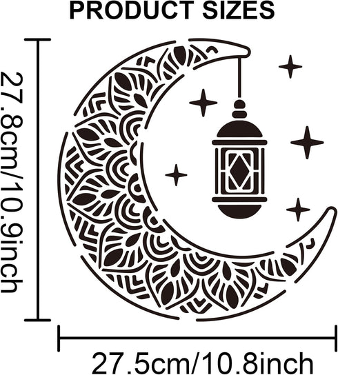 Ramadan Lantern Stencil Eid al-Fitr Drawing Stencil Ramadan Eid Stencils 11.8×11.8inch with Art Paint Brush Eid Mubarak Moon Decorating for Islami...