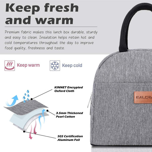 BALORAY Lunch Bag for Women Men Insulated Lunch Box for Adult Reusable Lunch Tote Bag for Work, Picnic or Travel (Grey)...