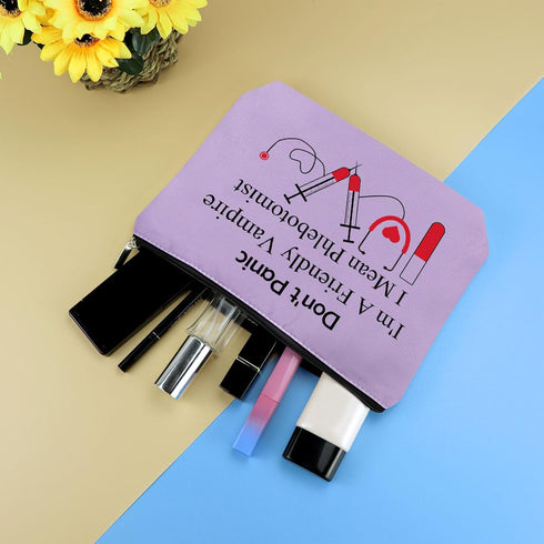 Funny Nurses Phlebotomist Gifts Makeup Bag for Women Phlebotomy Technician Appreciation Gift Thank You Gift Purple Cosmetic Bag Pouch Nurses Day B...