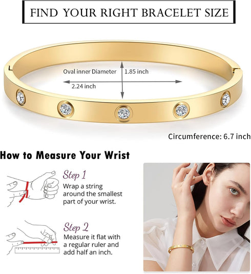 18K Gold Plated Love Friendship Bracelet with Cubic Zirconia Stones Bangle Cuff Best Gifts with Crystal for Mother's Day Valentine's Day Wedding C...