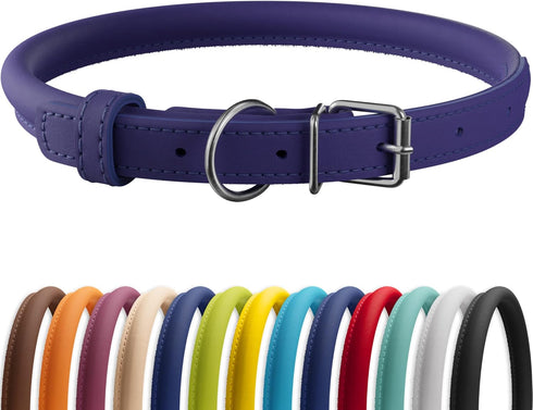 CollarDirect Rolled Leather Dog Collar, Soft Padded Round Puppy Collar, Handmade Genuine Leather Collar Dog Small Large Cat Collars 13 Colors (13-...