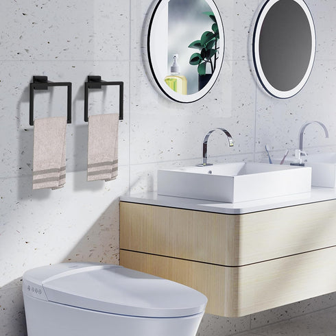 Hand Towel Holder for Bathroom Wall Mount Matte Black Square Hand Towel Rings for Bathroom Hardware Accessories Kitchen Toilet SUS 304 Stainless S...