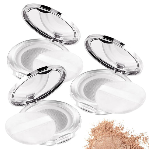 Loose Powder Container, 3 Pieces Compact Powder Container with Puff and Mirror,3 g/ 0.11 Oz Reusable Empty Refillable Makeup Powder Case Portable ...