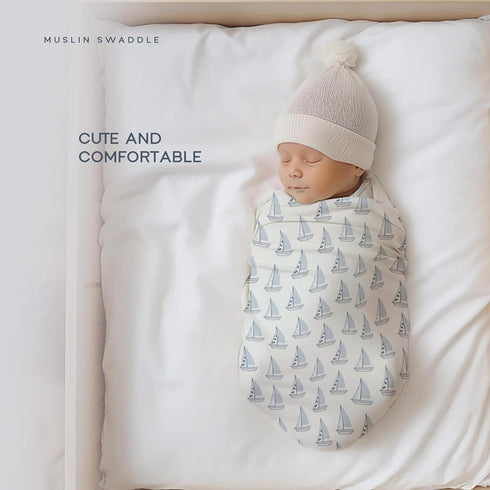 Muslin Swaddle Nautical, Receiving Blanket, Breathable and Soft, 47" x 47", Wrap for Baby Boys and Girls, Registry, Newborn...