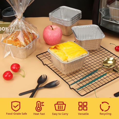 LNYZQUS 1 LB Small Cake Pans 30pcs, Aluminum Foil Baking Tins Mini Loaf Bread Pans,Square Disposable Cake Tins Baked Goods Containers Holders for ...
