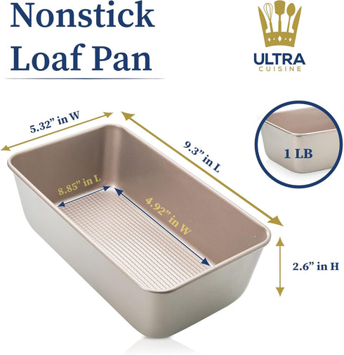 Ultra Cuisine Nonstick Bread Pan - 9.5x5 inch Loaf Pan, 1 lb - Easy Clean, Quality, Durable Bread Tin for Oven Baking Quick Bread, Meatloaf, Banan...