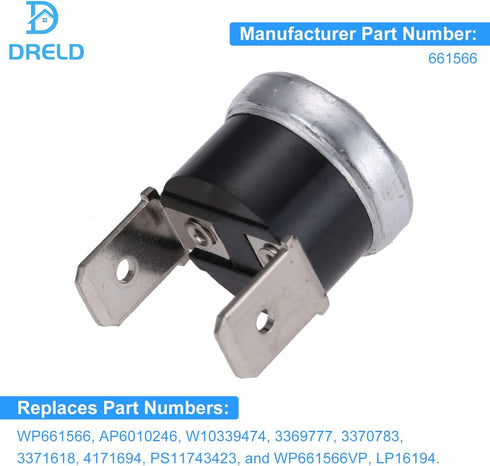 DRELD 661566 Dishwasher High Limit Thermostat, Replacement for Whirlpool, Kenmore, Replace WP661566 3371618 W10339474 AP6010246 PS11743423 AP6010246