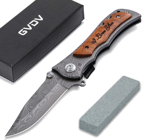 GVDV Pocket Knife with 7CR17 Stainless Steel, 3.4” Blade Folding Knife for Fishing Camping Hunting Hiking, Knives for Men Dad Husband Boyfriend, I...