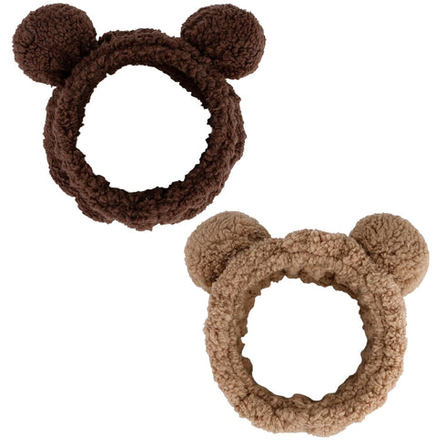 Ondder 2 Pcs Bear Ears Skincare Headbands Cure Makeup Headband Coffee Spa Headband for Washing Face Brown Face Wash Elastic Facial Headband Head B...