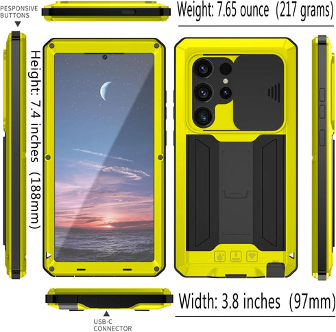 for Samsung Galaxy S24 Ultra Case 2024 Metal Hard Armor Phone Case para with Screen Protection and Slide Camera Cover Heavy Duty Military Grade [N...