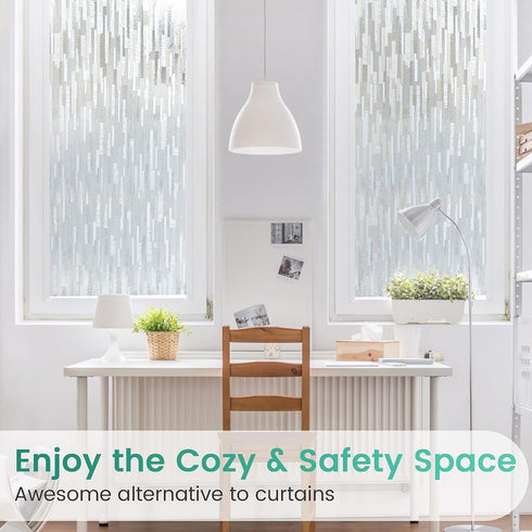 rabbitgoo Window Privacy Film, Frosted Glass Privacy Window Film, No Glue Glass Door Film Static Cling, Sun Blocking Non Adhesive Window Vinyl Cli...