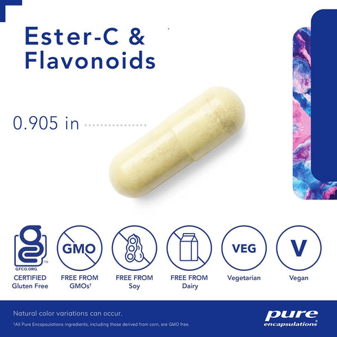 Pure Encapsulations Ester-C & Flavonoids - Vitamin C Supplement for Antioxidants - Immune & Vascular Support* with Calcium & Rutin - Gentle on Dig...